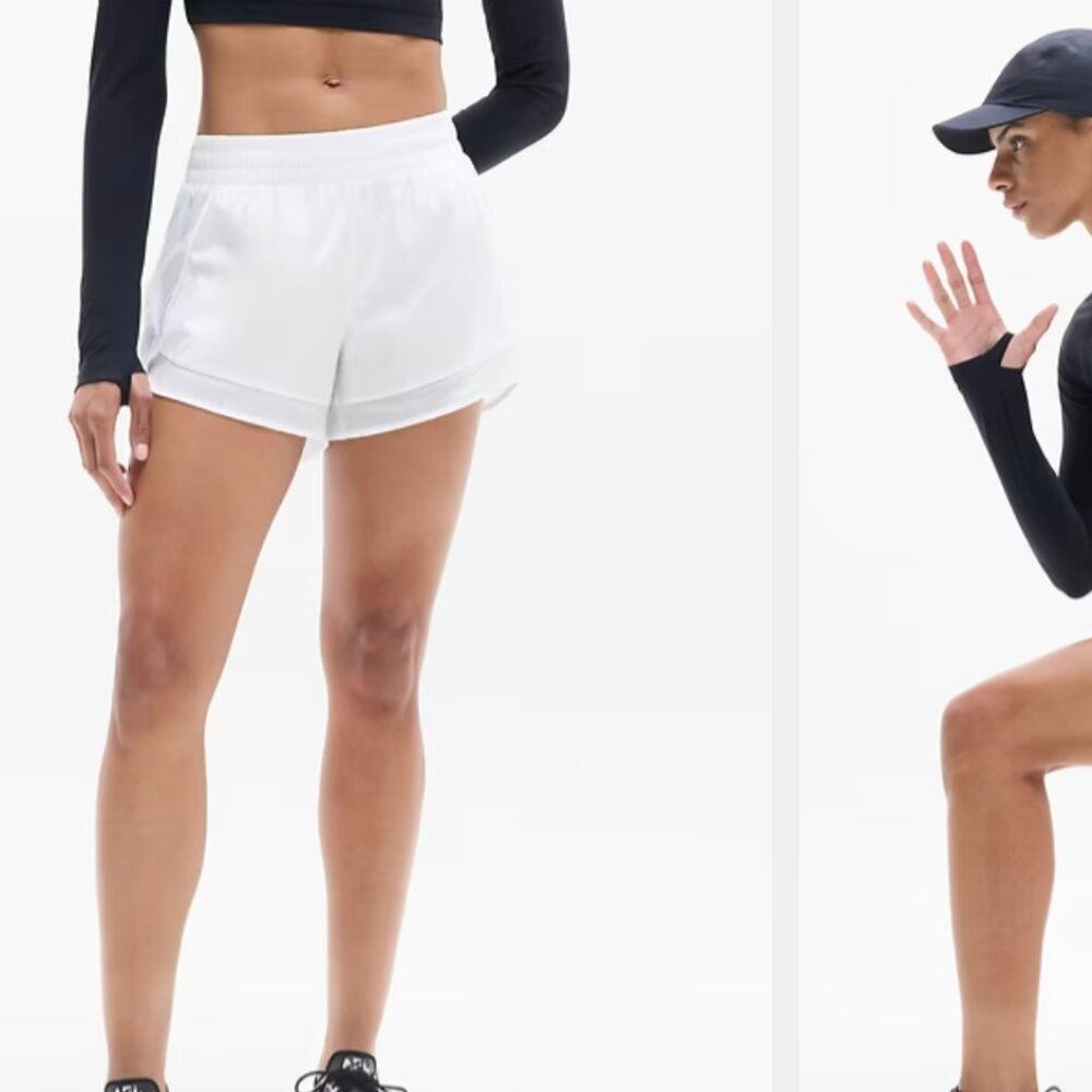 NWT Athleta Bright White Mesh Racer Run Mid Rise 4 in Short